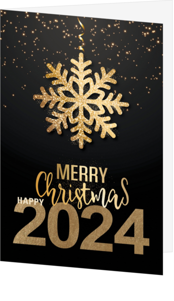 Kerstkaart - Happy 2024 en gouden ijskristal