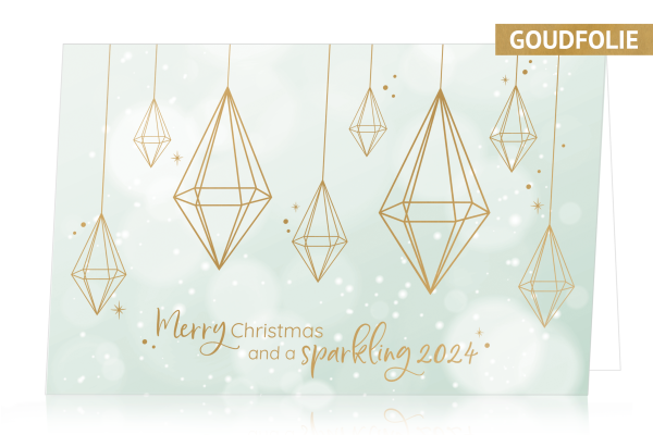 Kerstkaart - Geometrische gouden kerstballen