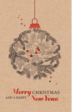 Kerstkaart   Kerstbal van van dennentakjes Achterkant/Voorkant